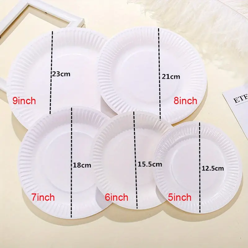 50 PCS Disposable White Uncoated Paper Plates -  12.17.720.32/15.24/7/8/22.86 Cm Large Decorative Craft Paper Plates,  Dessert Appetizer Wedding Plates