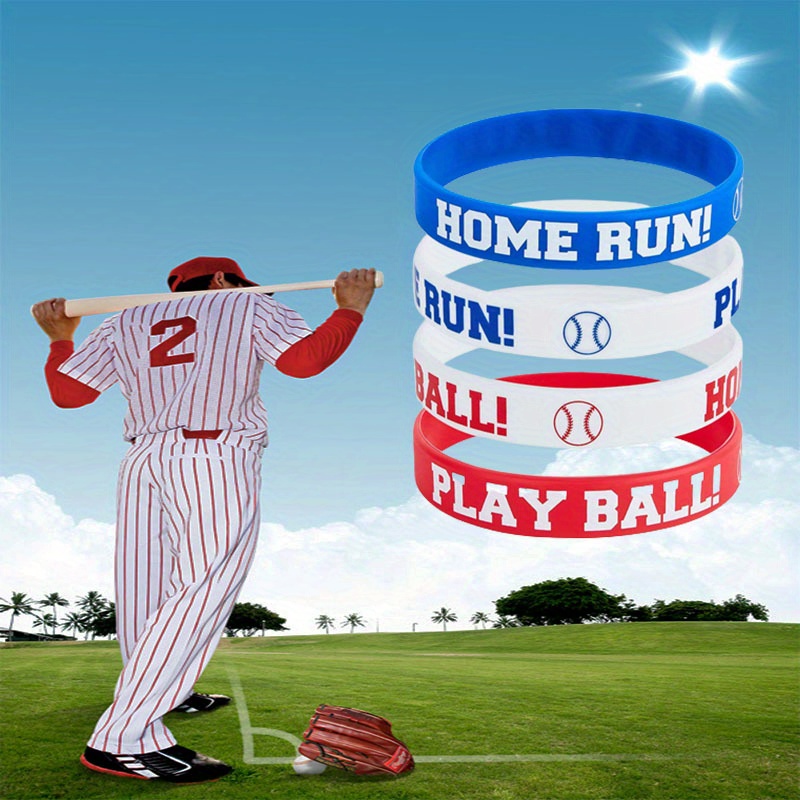 4 Pcs/Pack Home Run Pattern Silicone Wristband, Baseball Play Ball Theme Party Bracelet for Boys & Girls,Temu