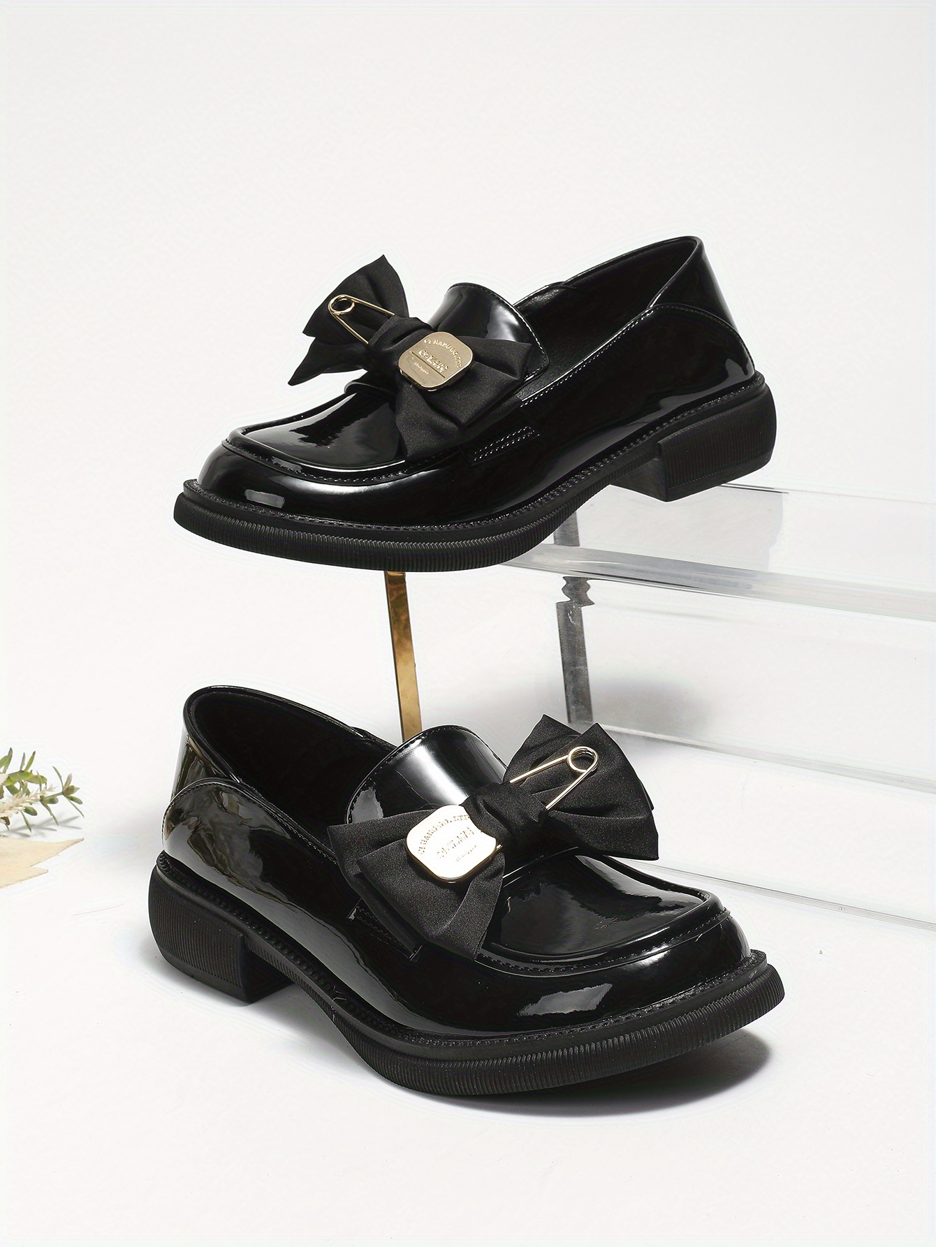 Women's Bowknot Loafers, Preppy Style Round Toe Patent Leather Shoes