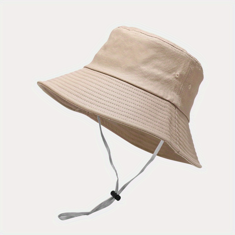 1pc Wide Brim Strap Windproof Rope Bucket Hat Solid Color Outdoor  Breathable Outing Sun Protection Sunshade Hat All Seasons Basin Hat For Men  And Women, Shop On Temu And start Saving