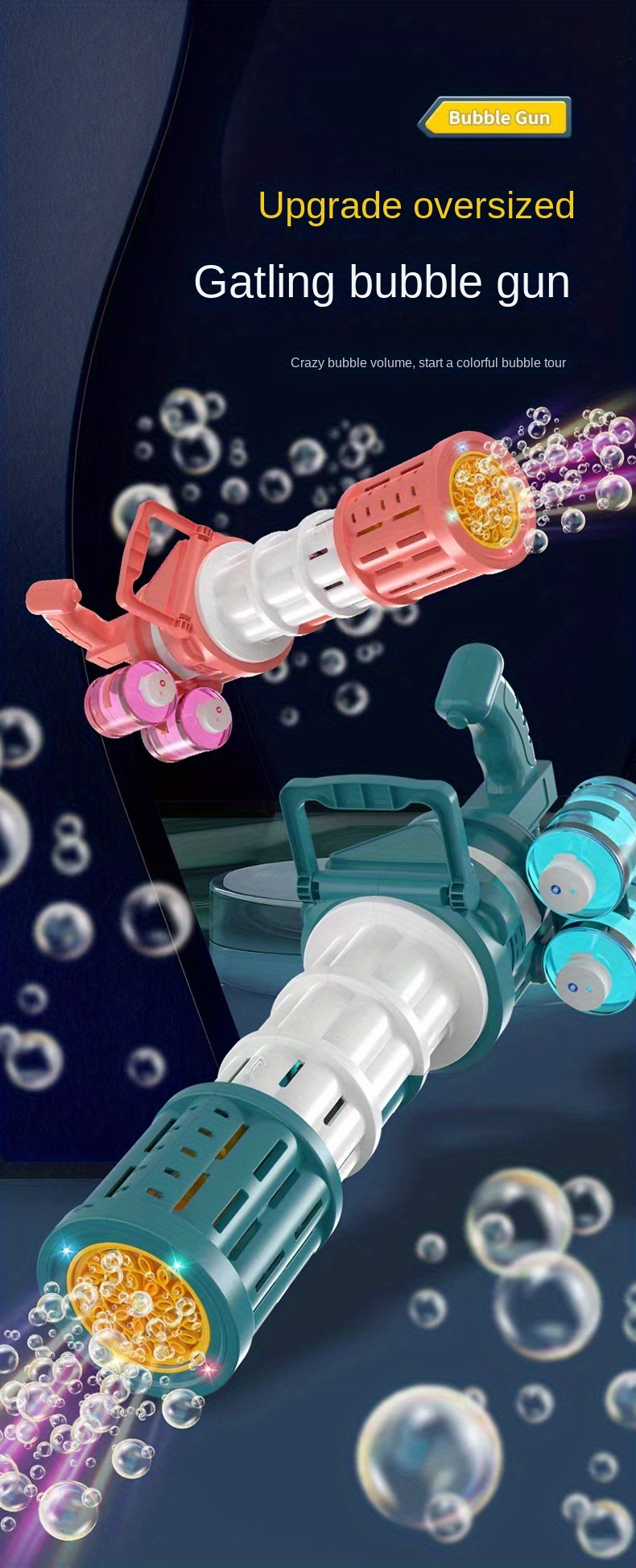 Oversized Handheld Gatling Bubble Machine Handheld Electric Bubble Gun