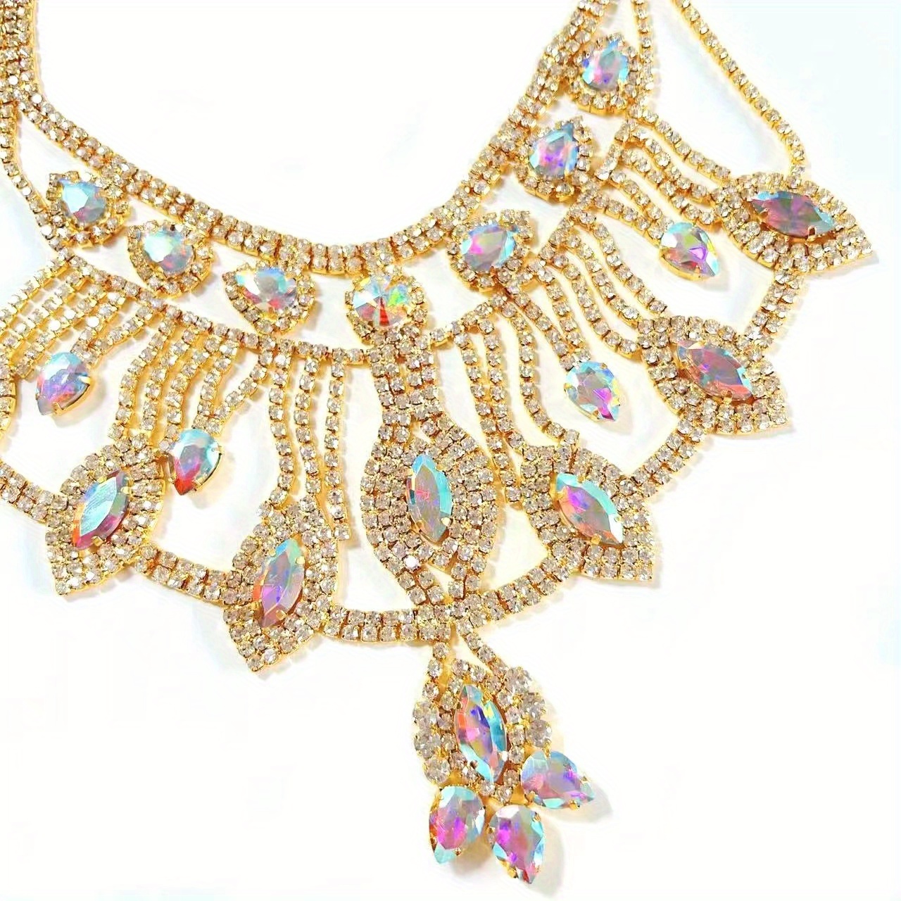 Luxury Ab Color Rhinestones Gemstone Bib Necklace Bride - Temu