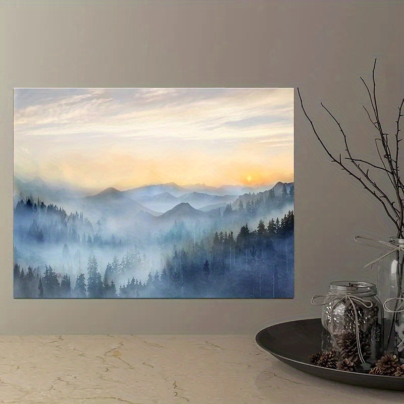 Art Canvas Painting Sunrise Misty Forest Painting Canvas - Temu