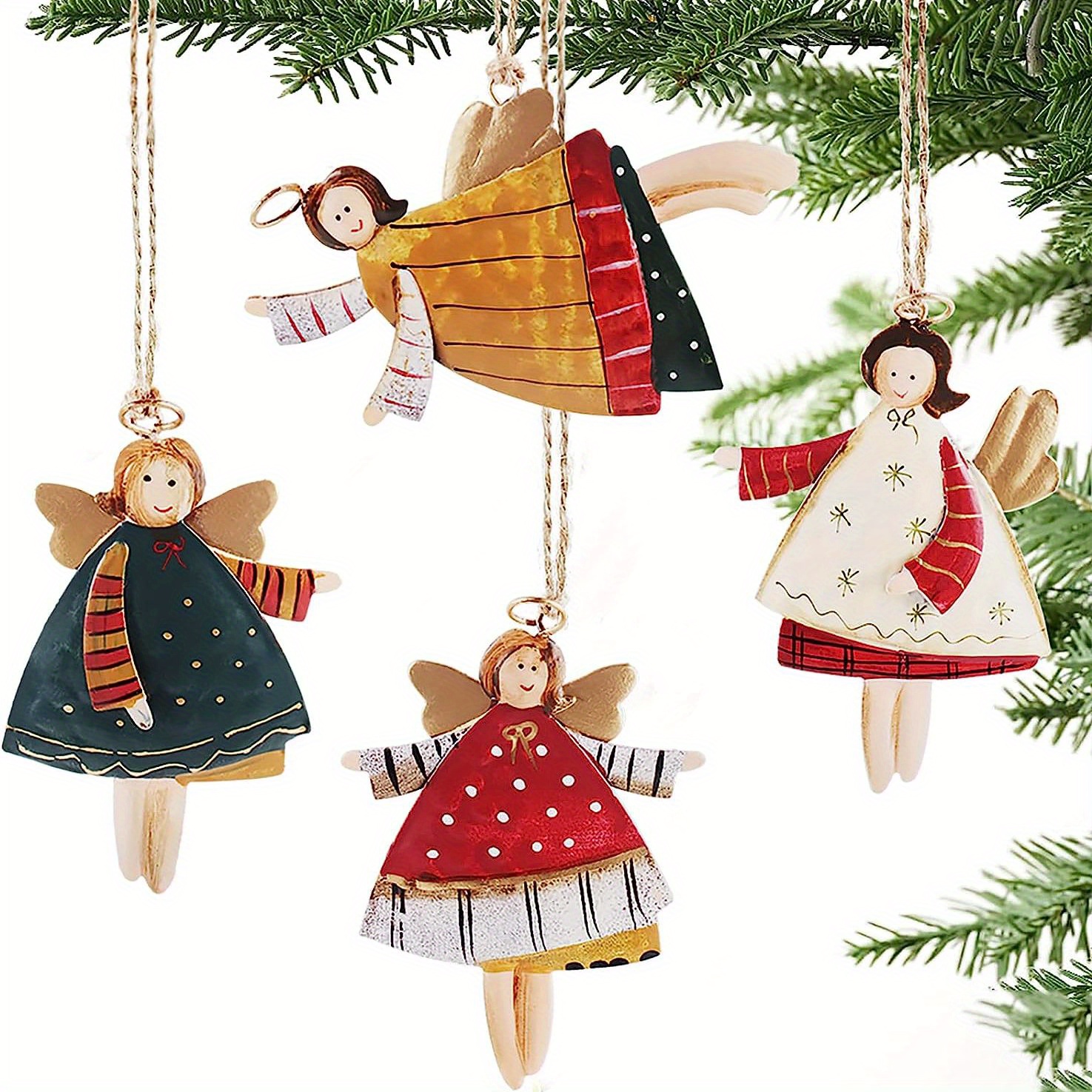 4pcs Handmade Christmas Tree Ornaments With Burlap Hanging Strings - Rustic Farmhouse Decor, & Outdoor Decoration