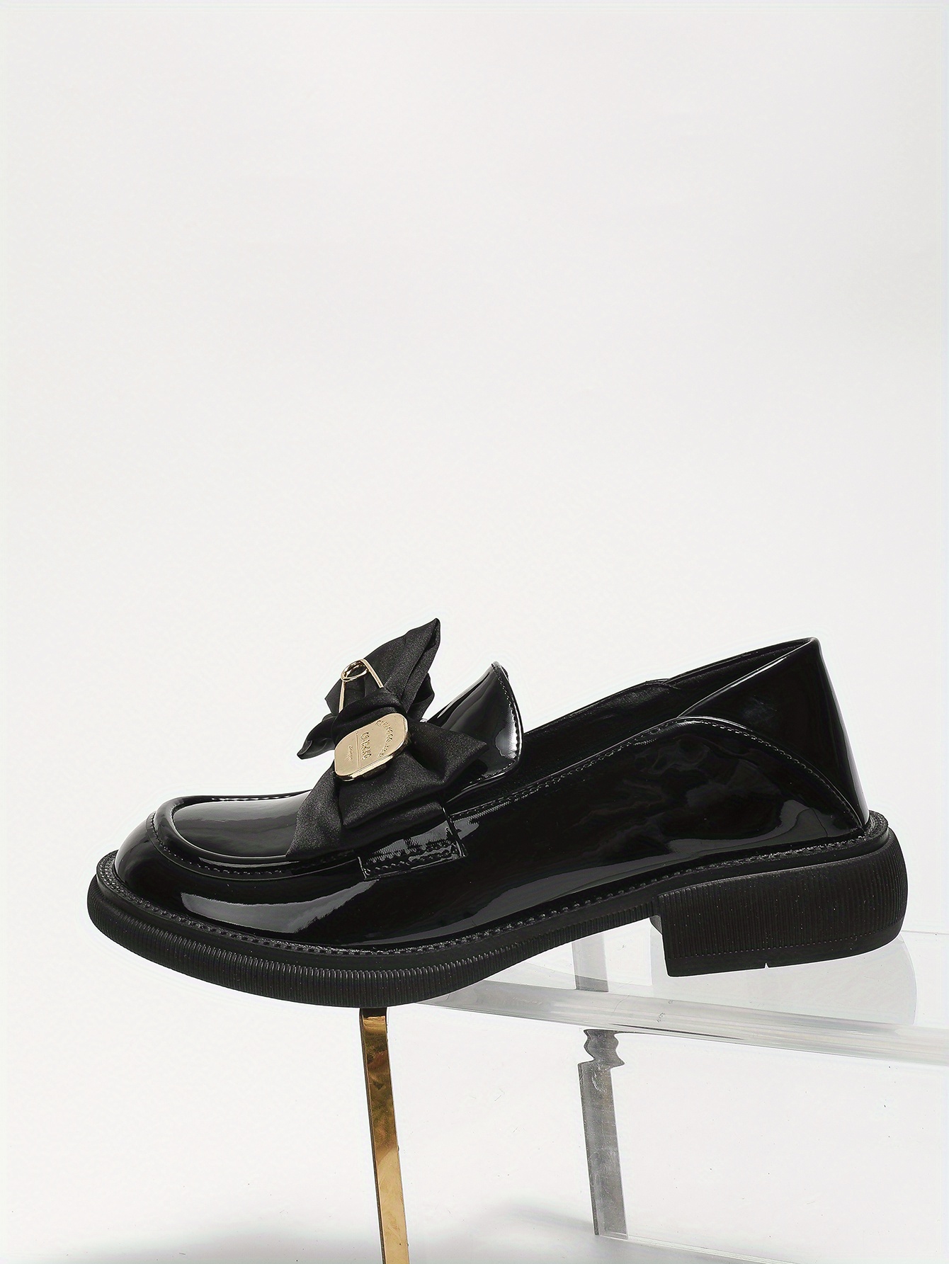 Women's Bowknot Loafers, Preppy Style Round Toe Patent Leather Shoes