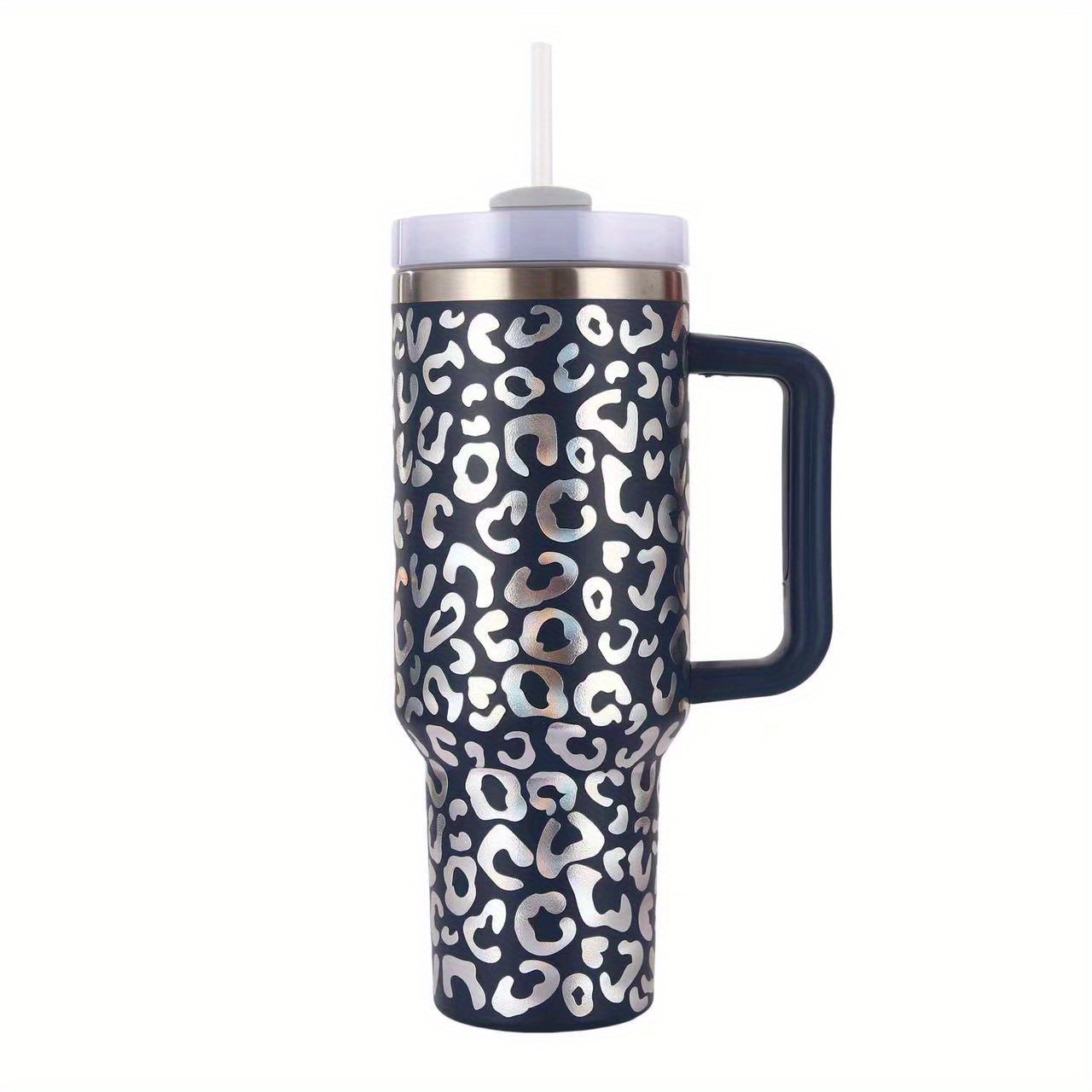 Stainless Steel Tumbler Leopard Print With Handle And - Temu