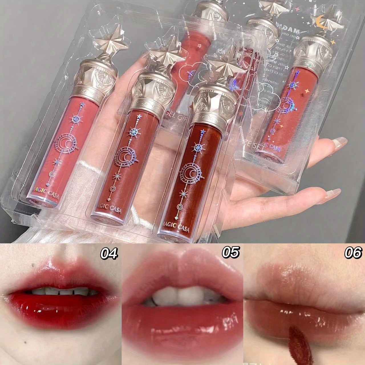 3pcs Little Star Stick Mirror Lip Glaze Hydrating Lip Gloss