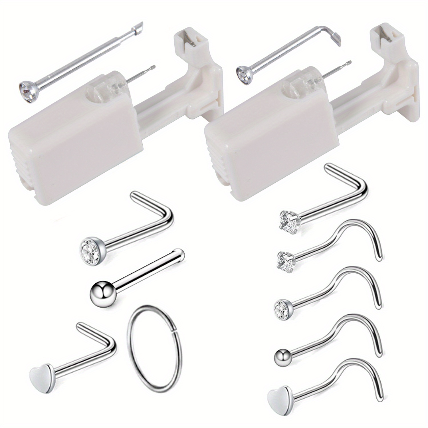 4pc/set Disposable Nose Ear Piercing Kit with 3 Nose Studs No Pain Safety  Body Piercer Tool
