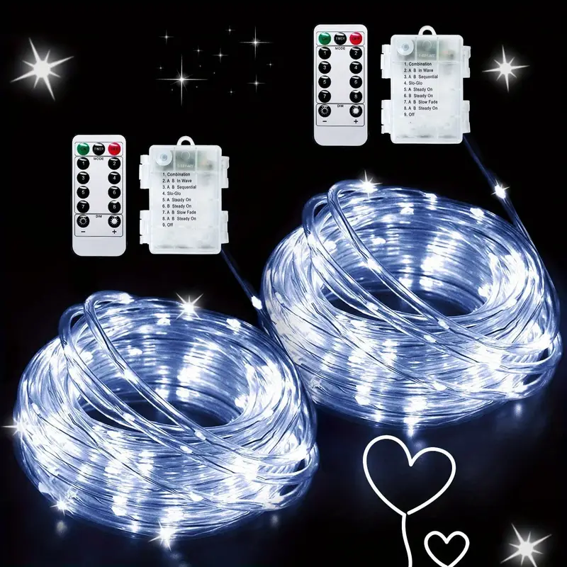 Battery Operated Fairy String Lights with Remote Control, Multi-Function -  Set of 2