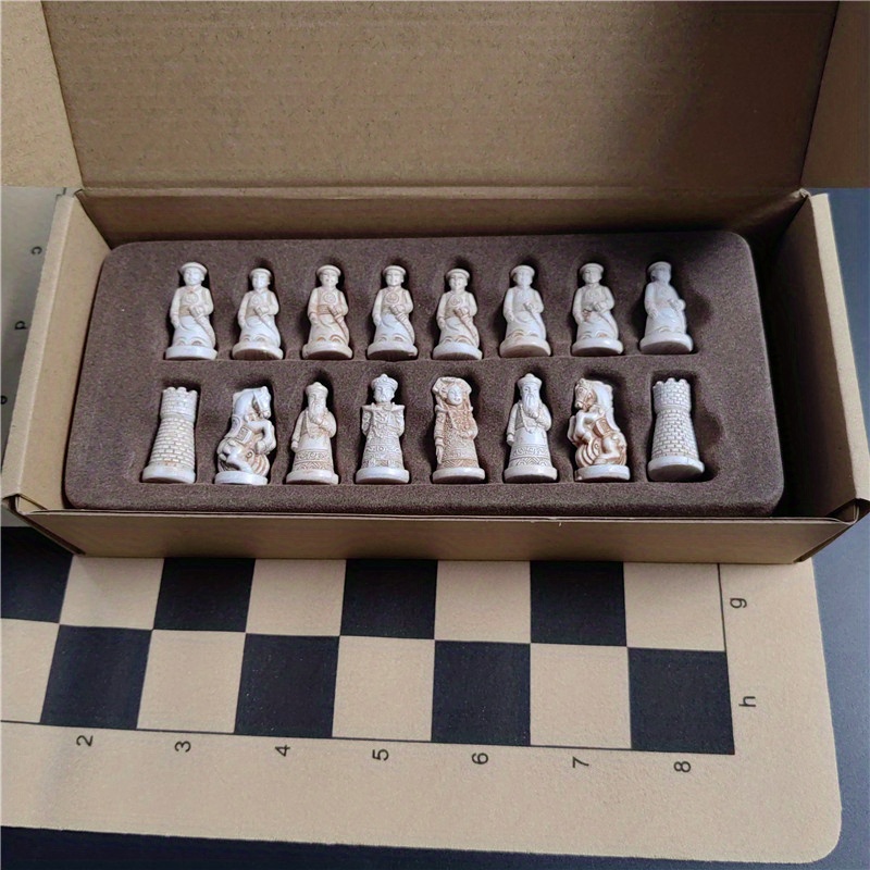 Antique Chess Large Chess Pieces Artificial Leather Chessboard Resin Chess  Pieces Character Modeling Gift Entertainment Game Box - Temu