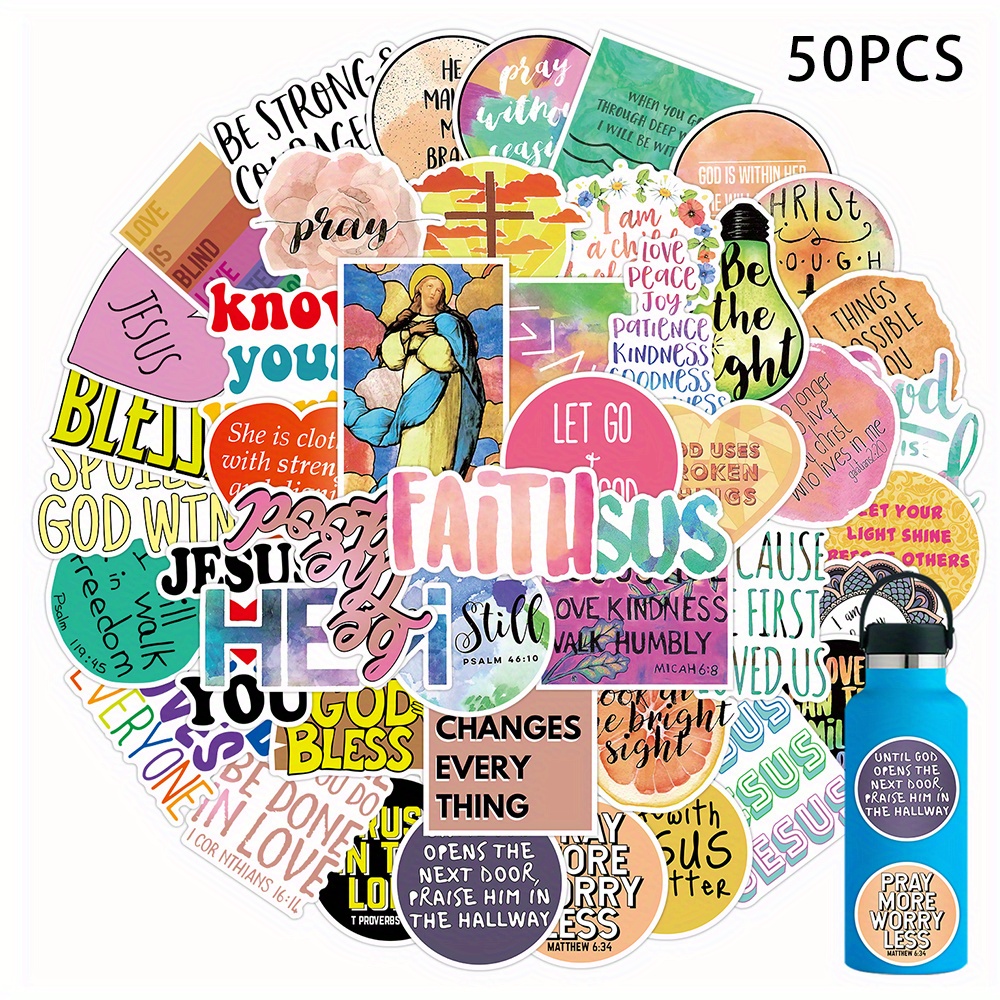  Cute Jesus Christian Stickers Sticker 50-Pack Pack, Waterproof  Religious Stickers