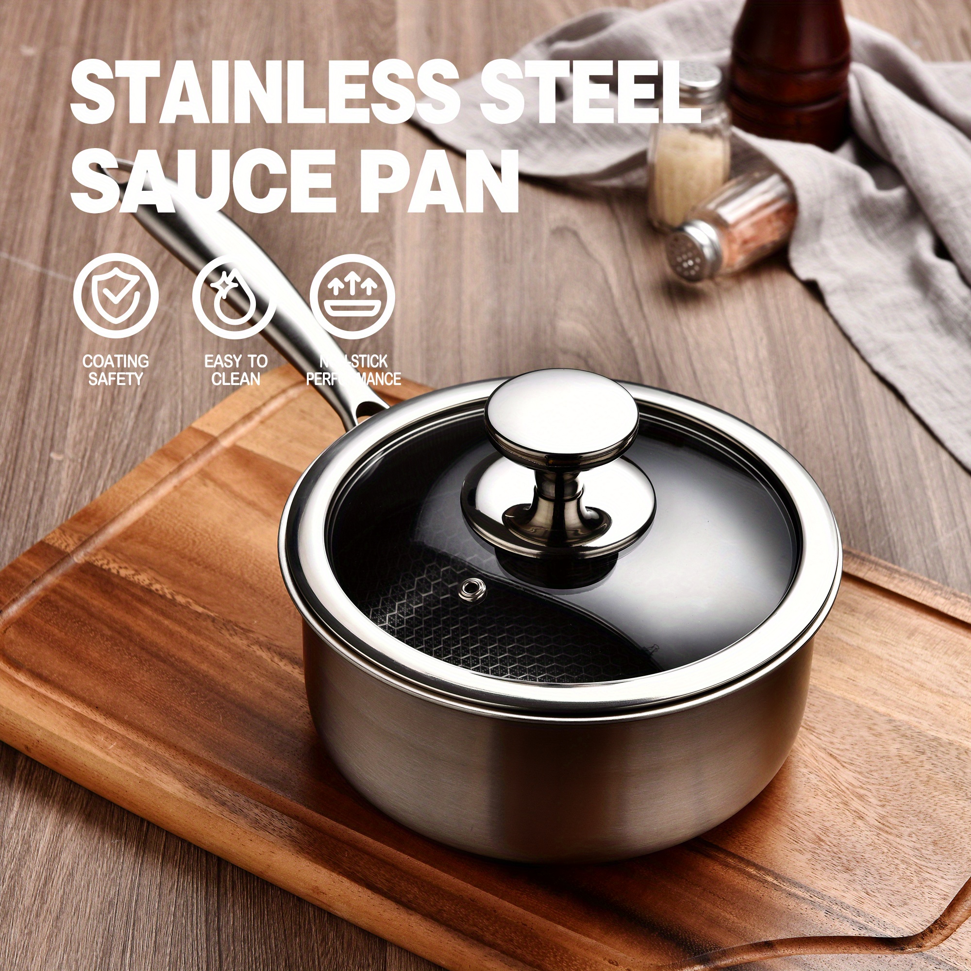 1.5 Quart Hybrid Stainless Steel Pot Saucepan With Glass Lid