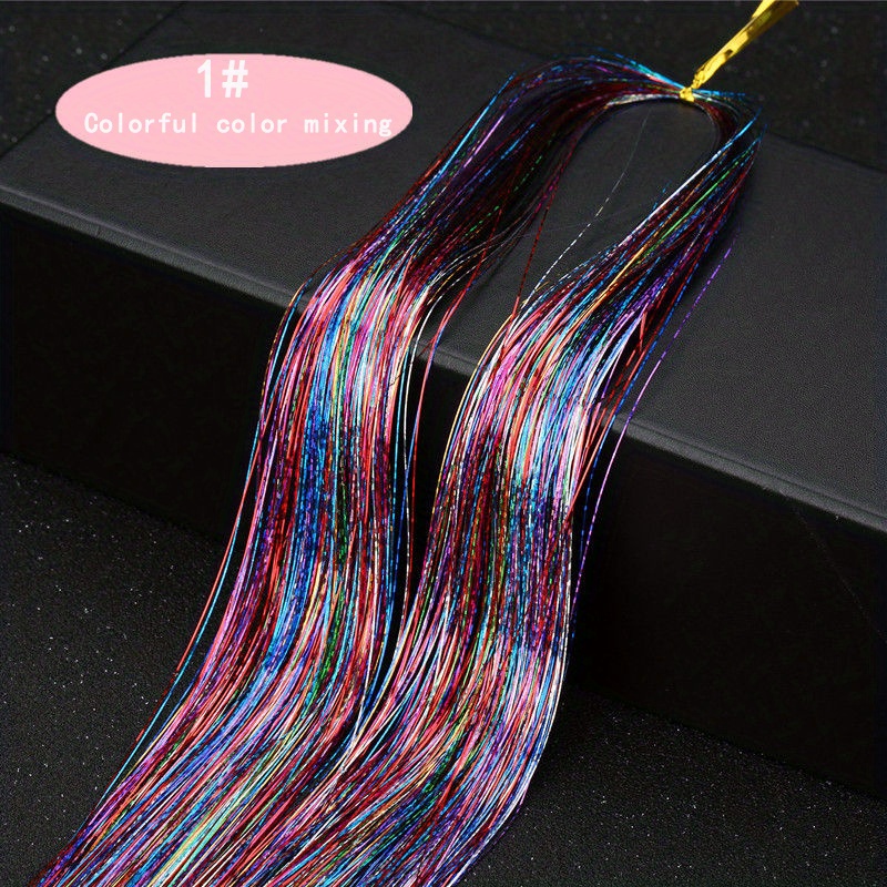 Y2K Tinsel Hair Extension, 1200 Strands 48 inch Sparkle Glitter Rainbow Colored Synthetic Crochet Hair Extensions, Human Hair Extensions for