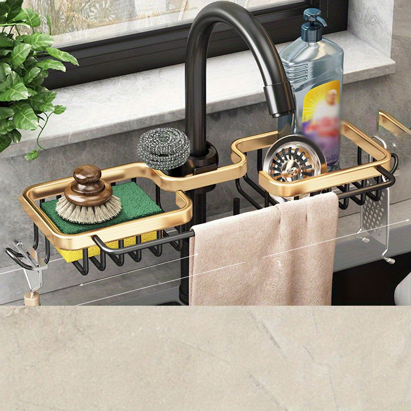 Sink Caddy Sponge Drain Rack With Dishcloth Holder Stainless - Temu