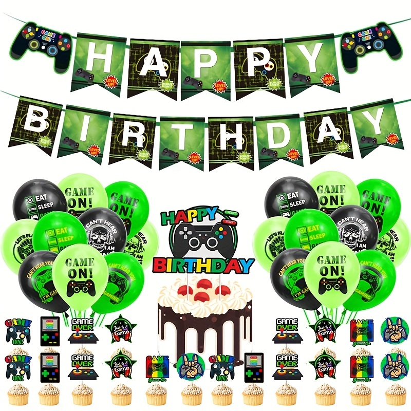 Minecraft cumpleaños bandera pastel tarjeta globo conjunto pixel juego  suministros de decoración para fiesta Sincero Electrónica