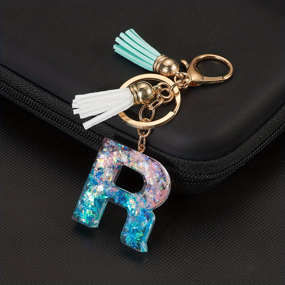 1pc Initial Letter Shape Keychains A-M English Letter Keychain Pendant with Plush Ball Resin Pendant Bag Purse Ornament,Temu