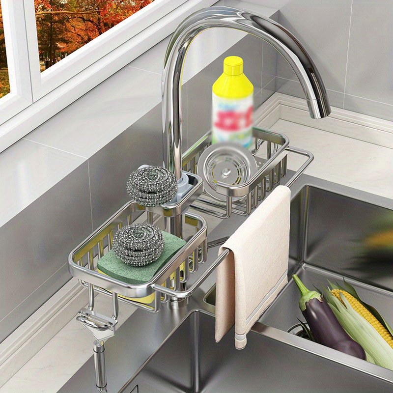 Sink Caddy Sponge Soap Brush Holder Stainless Steel Kitchen Sink