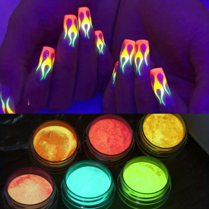 6 Bottles Glow In The Dark Nail Powder,Fluorescence Nail Art Pigment Dust  Ultrafine Luminous Powder Nail Colorful Glitter 3d Diy Nail Art Decoration