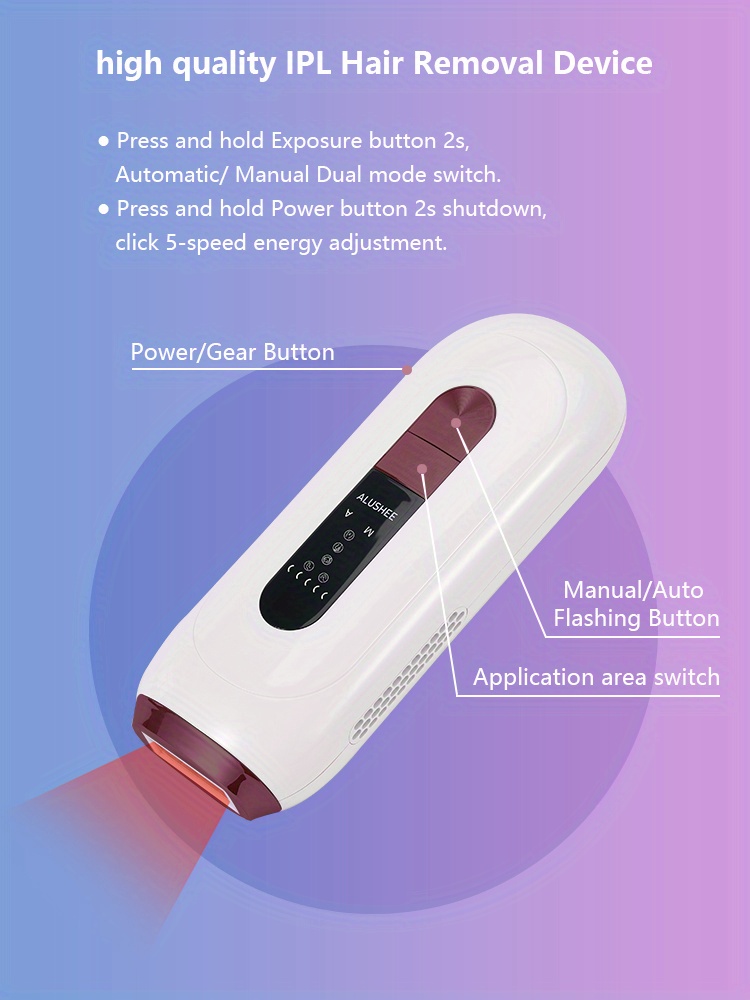 ipl photon hair removal device portable and unlimited light emission for men and women painless hair removal for limbs face armpits and bikini with 5 levels and size of 6 45in 1 49in 16 4 3 8cm details 2