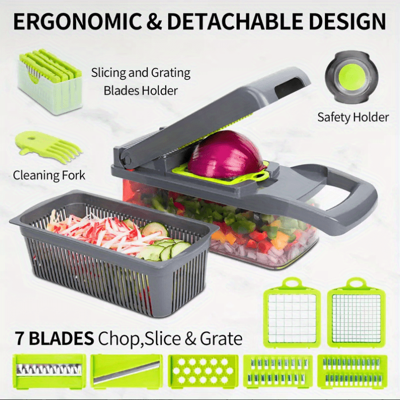 Vegetable Chopper, Onion Chopper 16 in 1 multifunctional Food Chopper with  8 Blades Slicer Dicer Cutter & Dicing Machine, Adjustable Vegetable Cutter