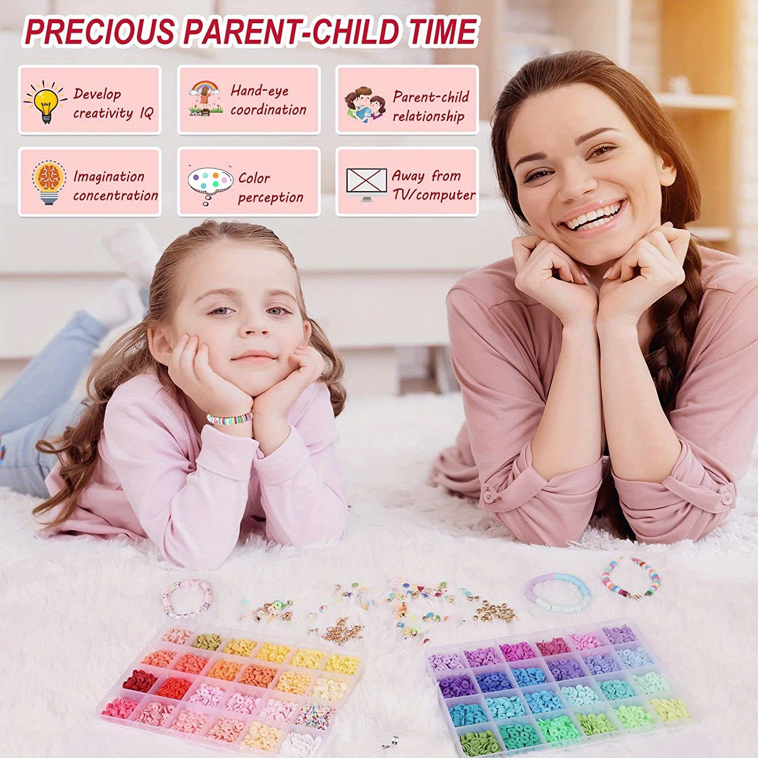 Funtopia Clay Beads, 48 Colors Charm Bracelet Making kit for Girls