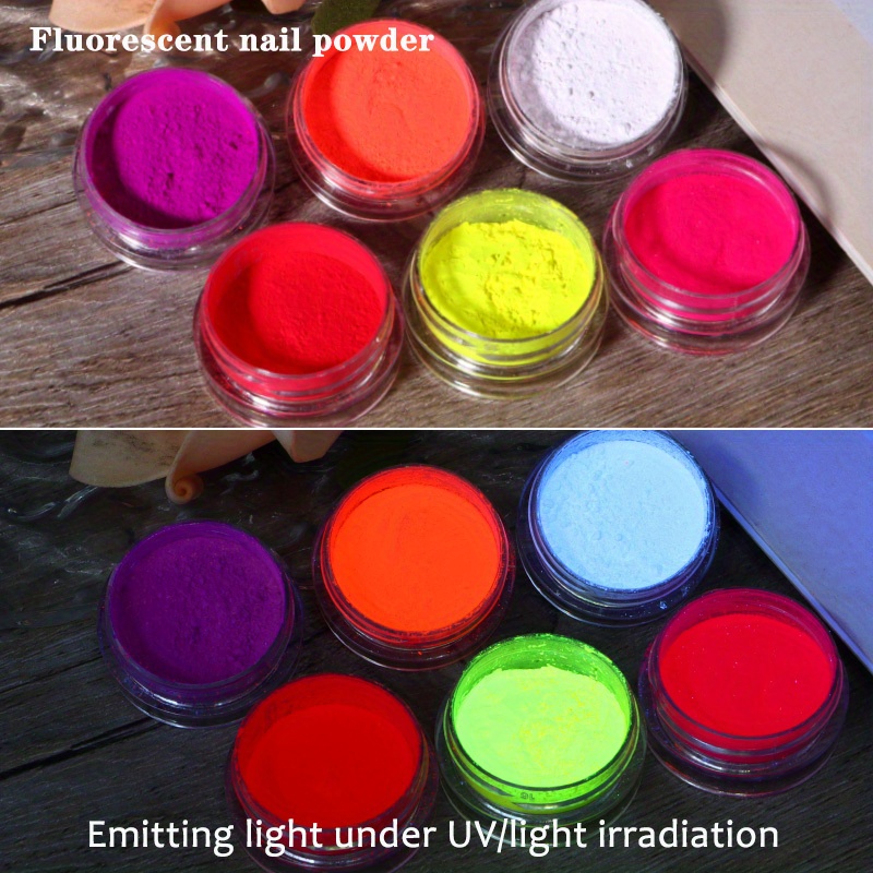 6 Bottles Glow In The Dark Nail Powder,Fluorescence Nail Art Pigment Dust  Ultrafine Luminous Powder Nail Colorful Glitter 3d Diy Nail Art Decoration