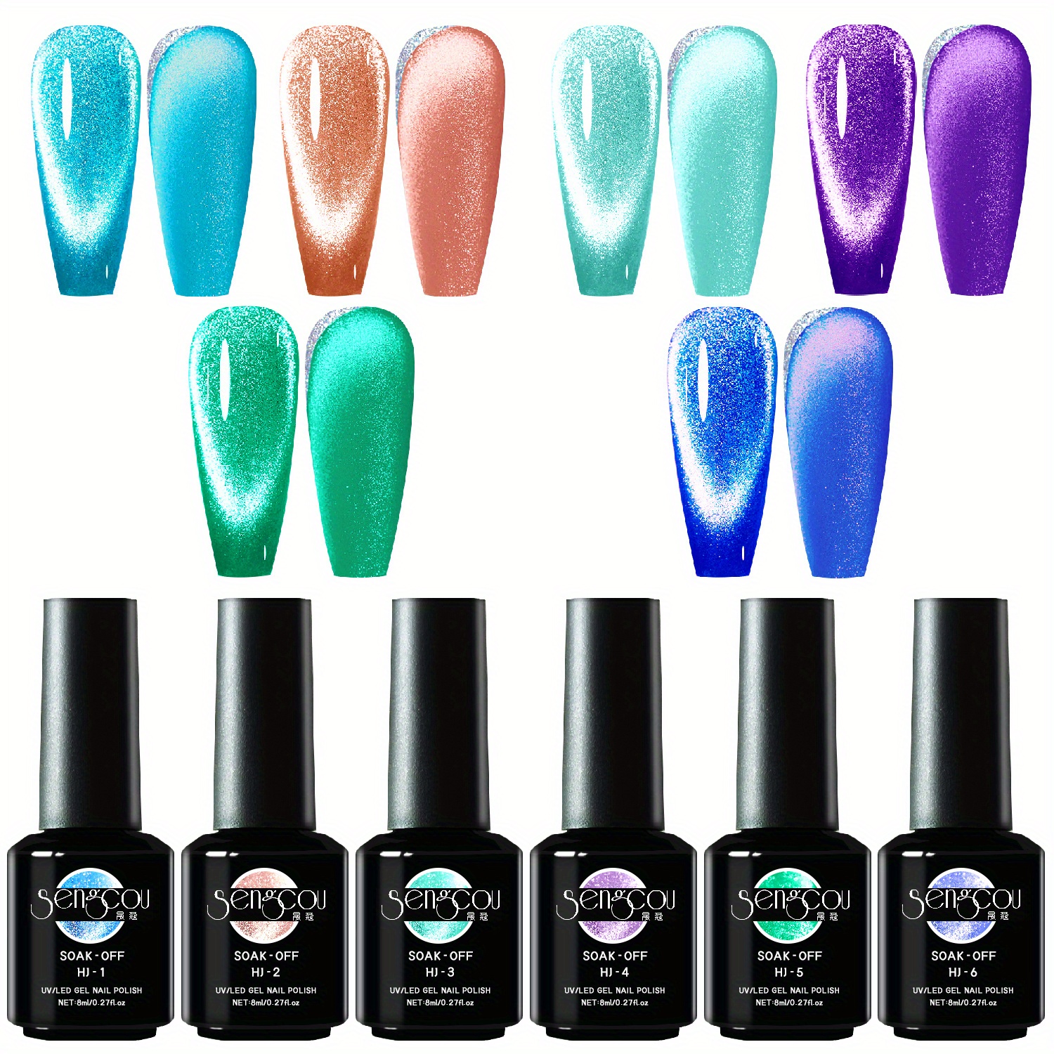 6 Colors Crystal Cat Eye Gel Nail Polish Magnetic Glitter - Temu