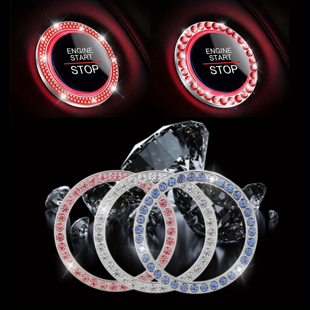 Bling Auto Motor Start Stop Knopf Abdeckung, Strass Button Ring