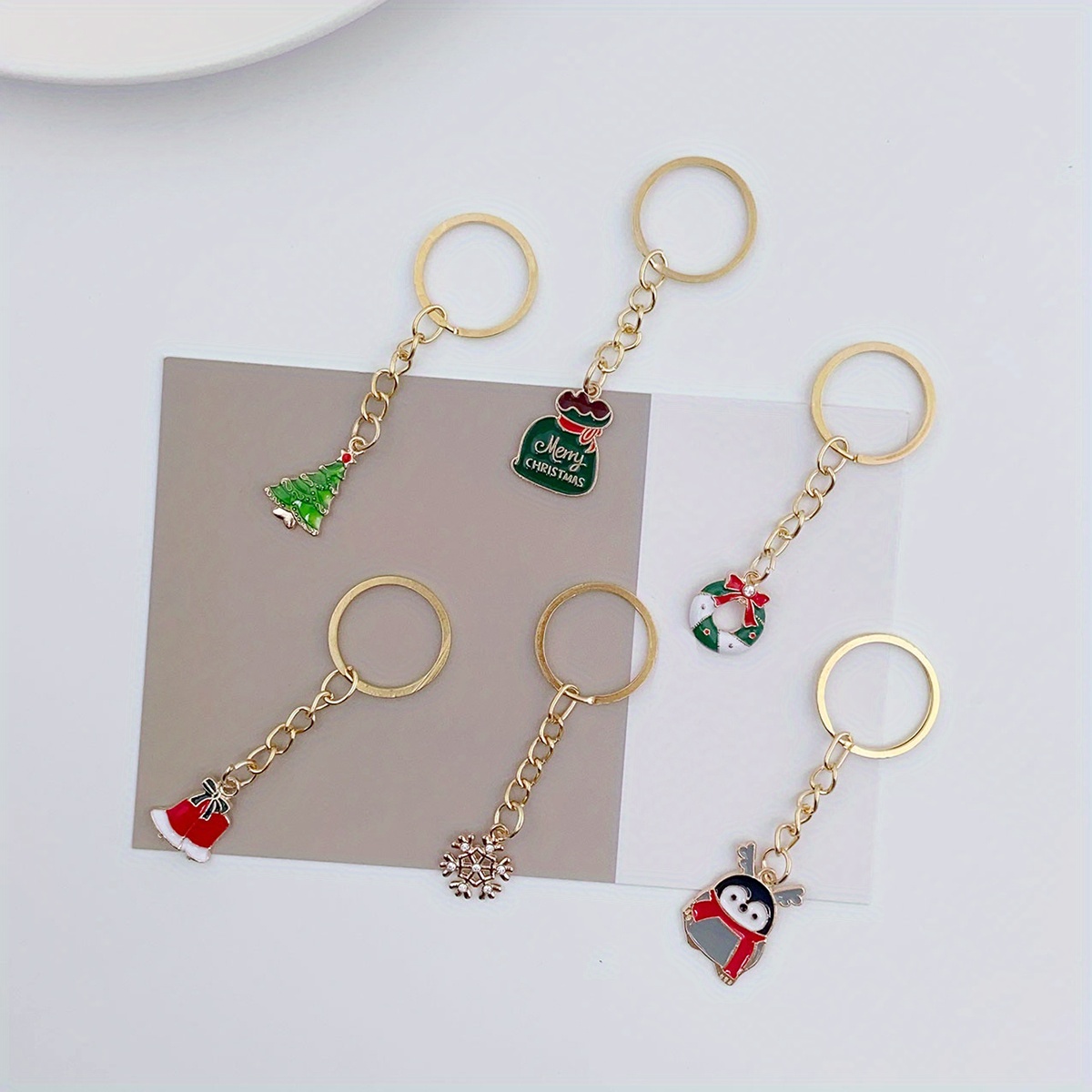 Cute New Year Car Keys Ring Bag Ornaments Backpack Pendant Xmas