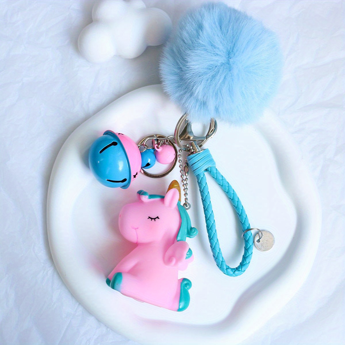 Cute Fur Ball Pom Pom Keychain With Unicorn Bells Keyring For Womens Bag  Wallet Car Decoration - Jewelry & Accessories - Temu Netherlands