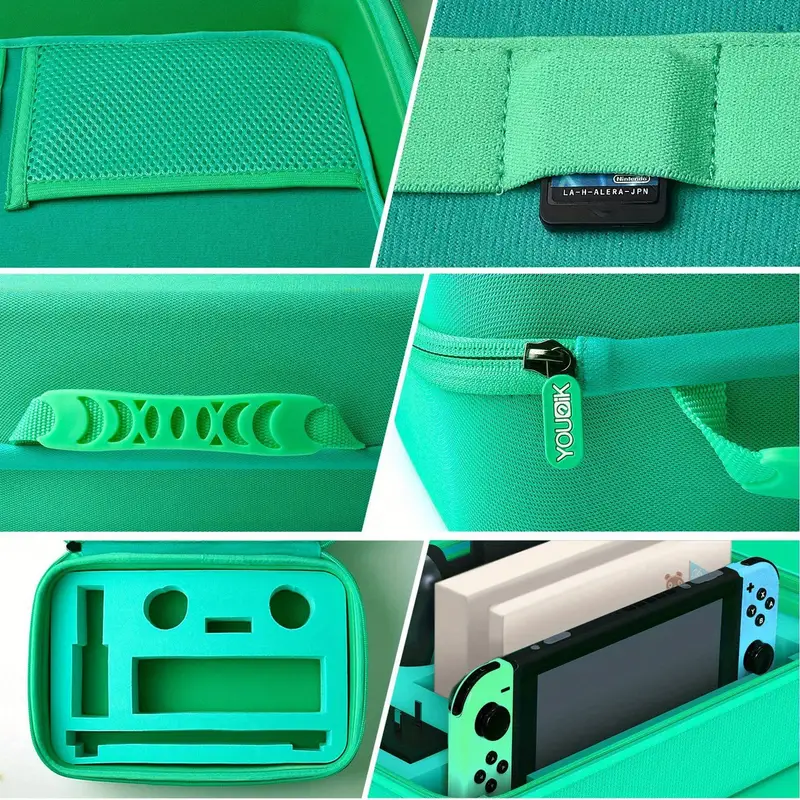 case for ns switch switch oled case luxury shipping hard case for switch console switch dock ac power adapter pro control and 10 gaming cartridges black green details 3
