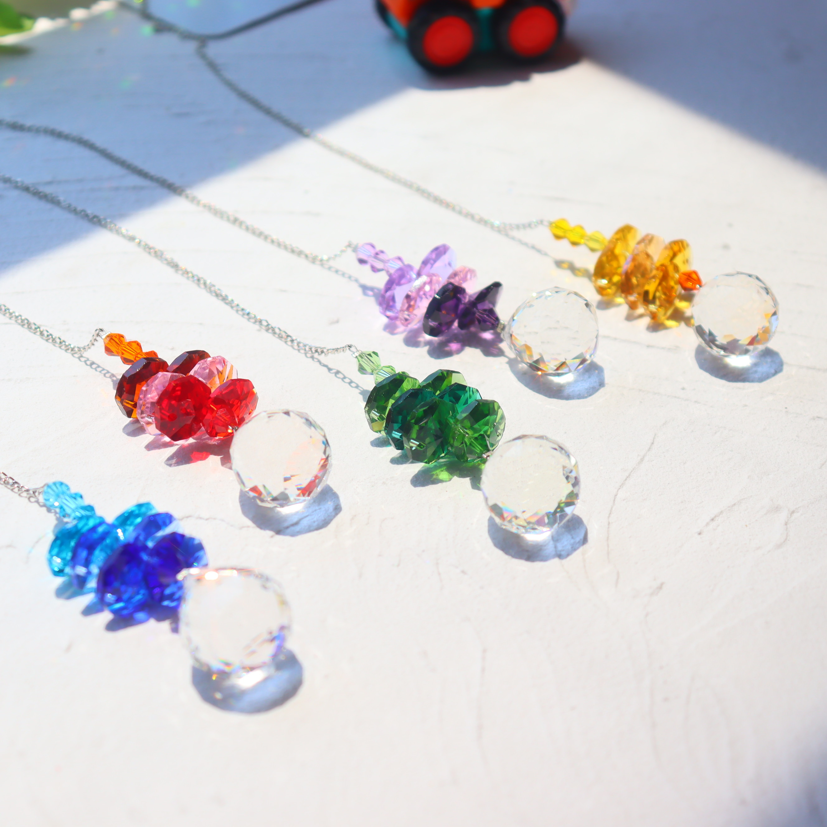 SHMZK Boho Sun Car Charm - Handmade Crystal Hanging Ornament For Rear View Mirror, 7.1 Inches, Pink