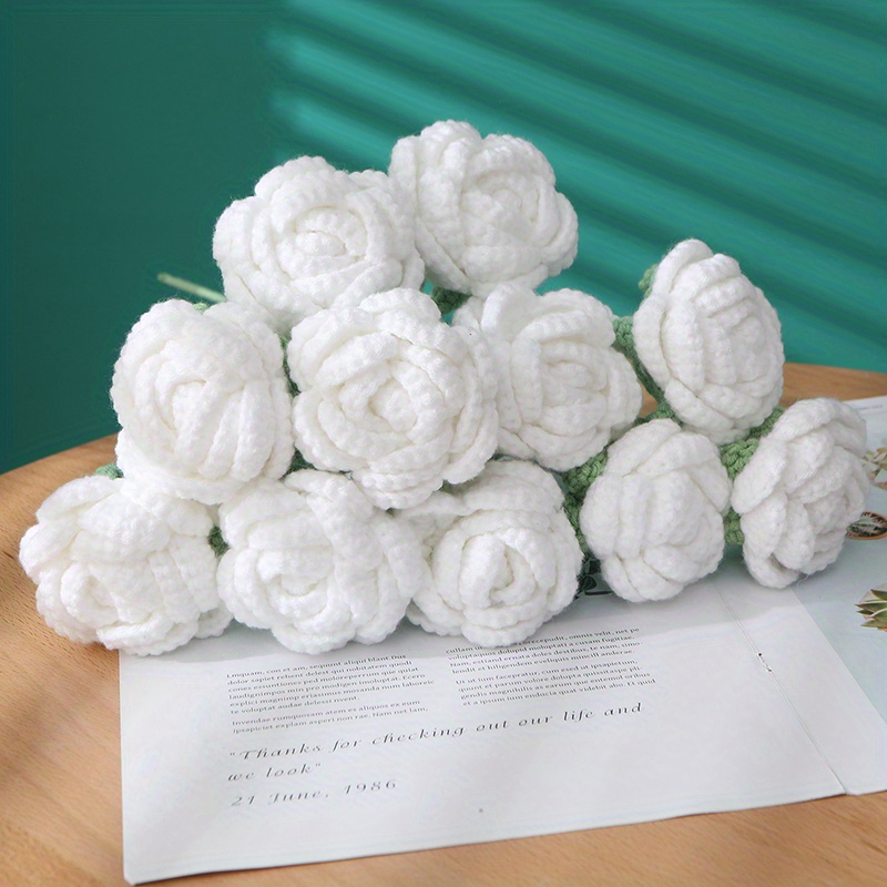 New Creative Crochet Wool Eternal Flower Rose Bouquet Gift - Temu