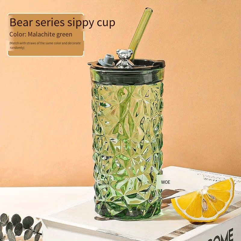 Bear Tumbler With Lid And Straw, Geometric Glass Water Bottle, Stylish  Clear Water Cups, Summer Winter Drinkware, Travel Accessories - Temu