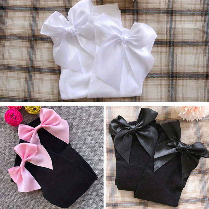 Plus Size Satin Bow Thigh Highs, Women's Socks