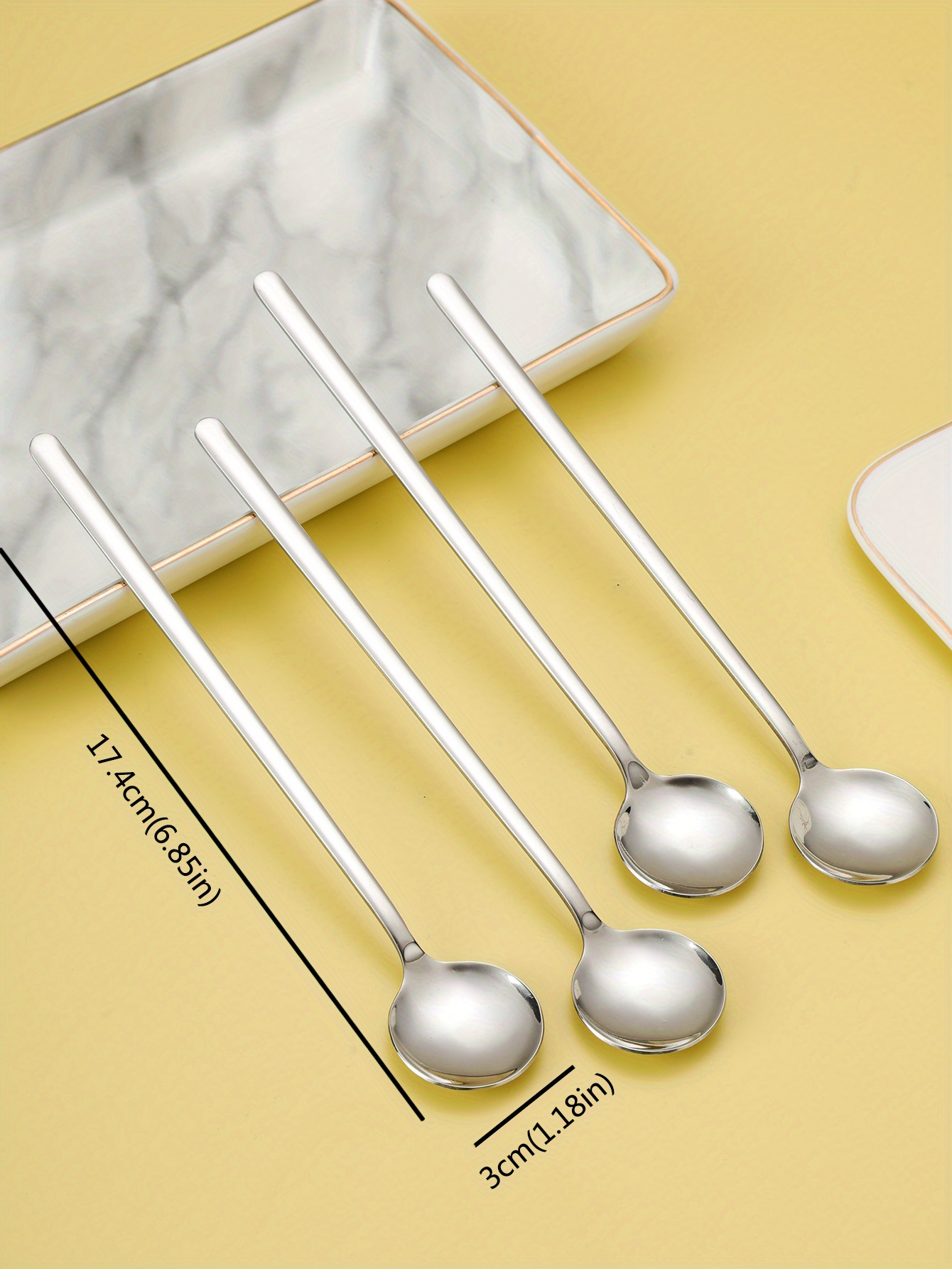 4pcs set stainless steel long handle spoons   coffee milk ice honey elegant golden finish small round mixing cake spoon details 7