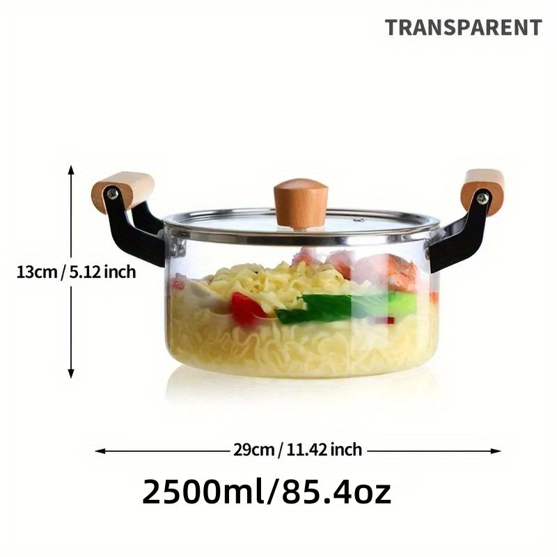 Hot Sale Heat-resisting Clear High Borosilicate Glass Glass Cookware Set  Cooking Pot With Wooden Handle Saucepan