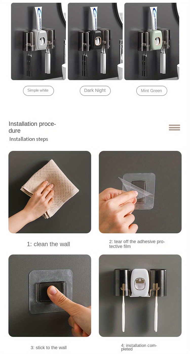 1pc automatic toothpaste dispenser with brush holder gargle cup multifunction toothbrush holders for bathrooms bathroom tooth brush holder set toothbrush organizer with cup wall mounted shower room decor set details 11