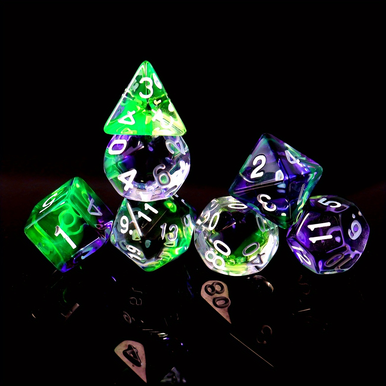 ゲームダイスセット多面体透明 パープルグリーン透明ダイスセット RPG MTG 卓上ゲーム D4 D6 D8 - Temu Japan