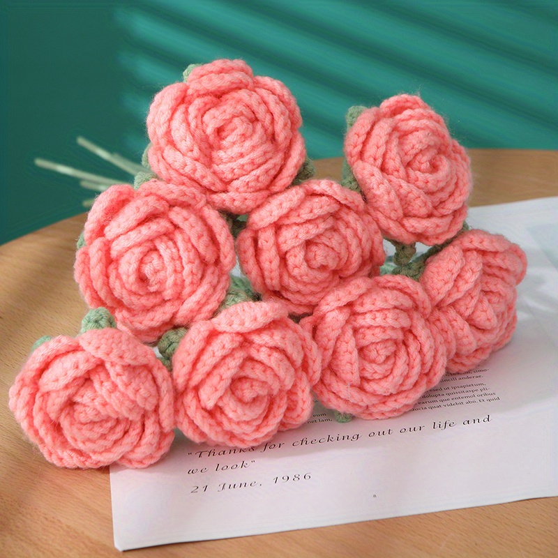 New Creative Crochet Wool Eternal Flower Rose Bouquet Gift - Temu
