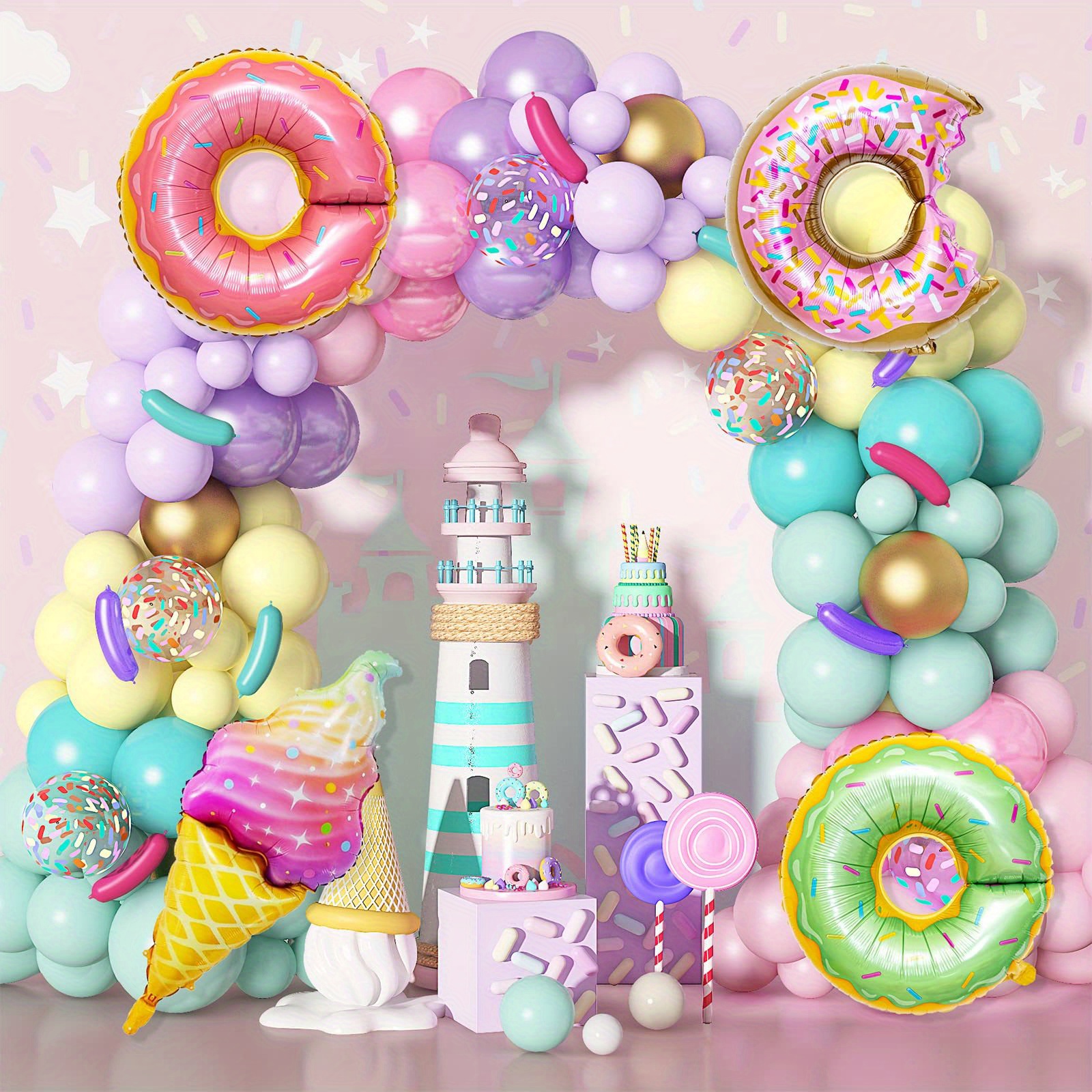 139 pezzi, palloncini ciambella pastello set arco ghirlanda, ciambelle  decorazioni dolci per feste di compleanno coriandoli rosa palloncini foil