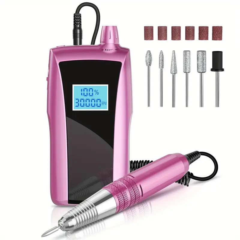 rechargeable nail drill 30000rpm portable electric e file malory acrylic nail gel polish remover machine with drill bits set manicure nail tech art salon home diy pink gift set details 0
