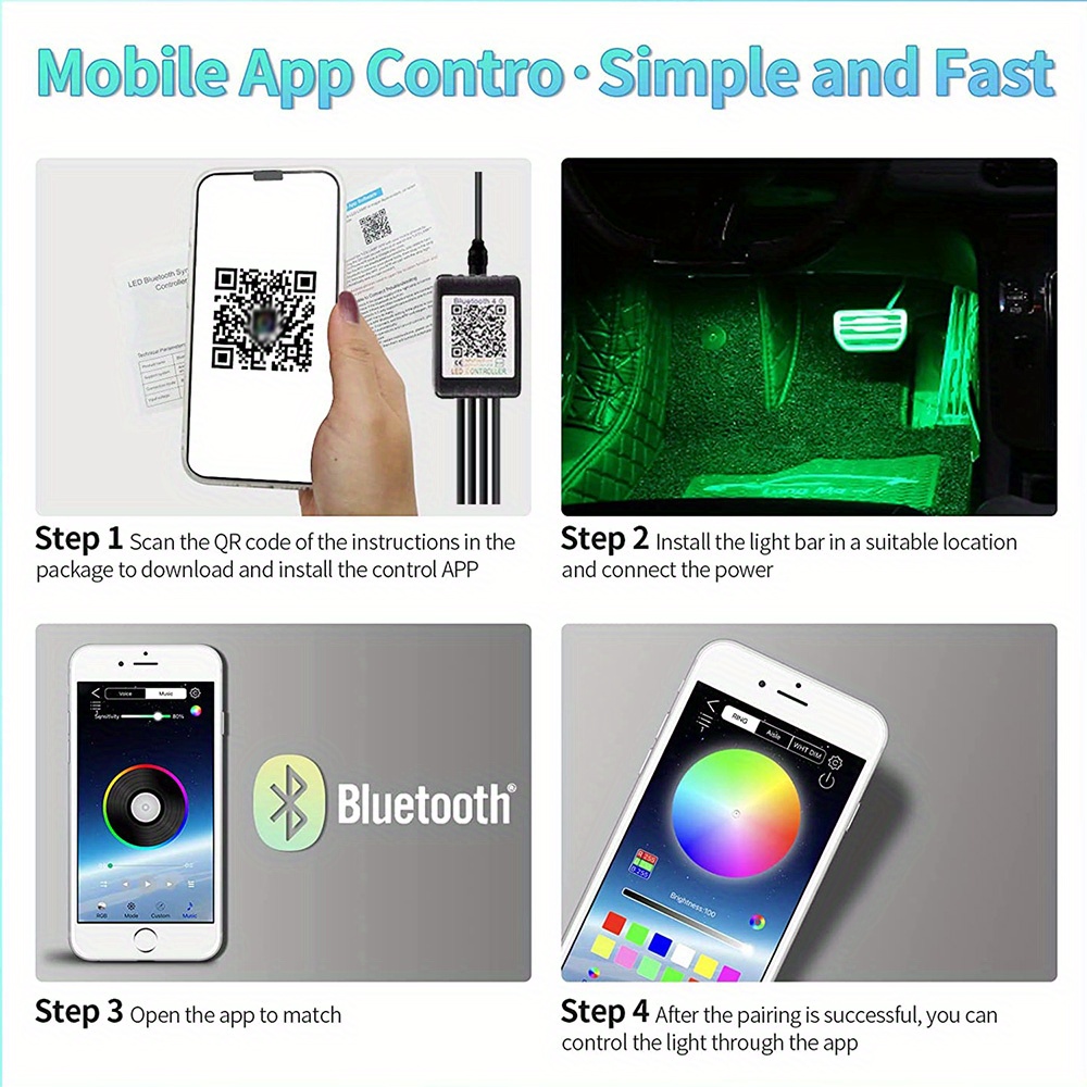 Smart App Control 4 Piezas Rgb Sincronización Música Luces - Temu