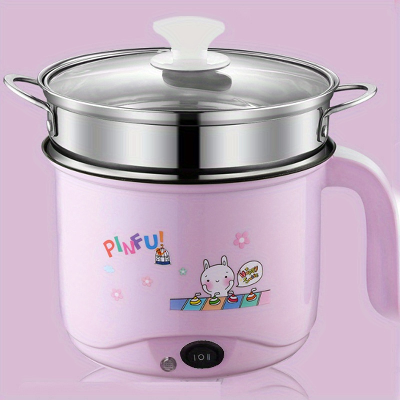 1pc EU Plug Mini Compact Electric Cooker Multi-Functional Pot and Steamer  for Single, Students and Apartments, Easy to Clean, Pink, Pot+Steamer