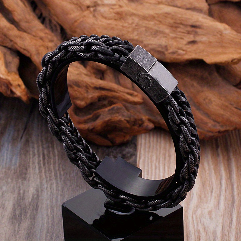 Men's Stainless Steel Matte Chain Bracelet Double Layer Retro