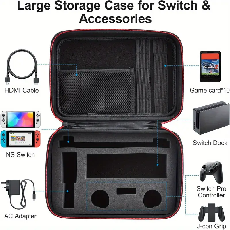case for ns switch switch oled case luxury shipping hard case for switch console switch dock ac power adapter pro control and 10 gaming cartridges black green details 2
