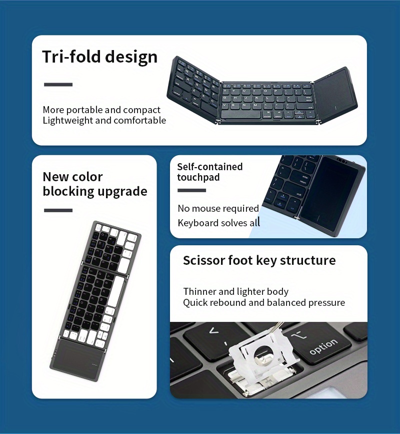 compact convenient foldable bt keyboard with touchpad 3 device support for business travel details 1