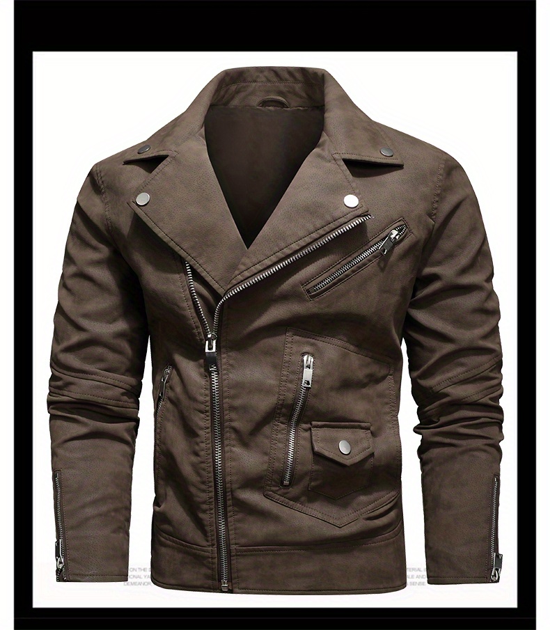 Men's Pu Leather Lapel Thermal Jacket Zipper Pocket Perfect Temu