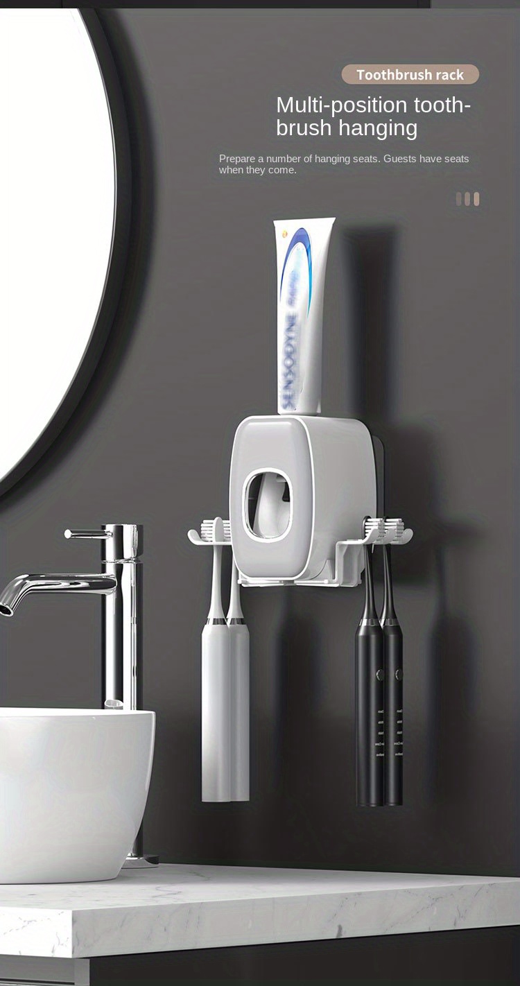 1pc automatic toothpaste dispenser with brush holder gargle cup multifunction toothbrush holders for bathrooms bathroom tooth brush holder set toothbrush organizer with cup wall mounted shower room decor set details 8