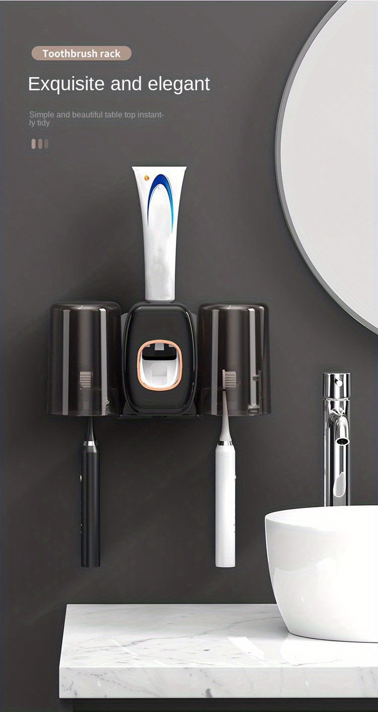 1pc automatic toothpaste dispenser with brush holder gargle cup multifunction toothbrush holders for bathrooms bathroom tooth brush holder set toothbrush organizer with cup wall mounted shower room decor set details 2